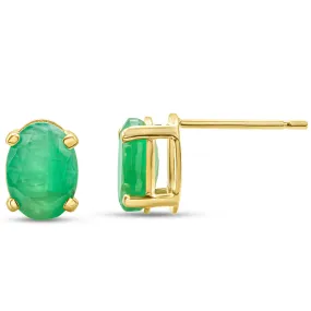 1 1/2 Carat Oval Shape Emerald Stud Earrings In 14K Yellow Gold