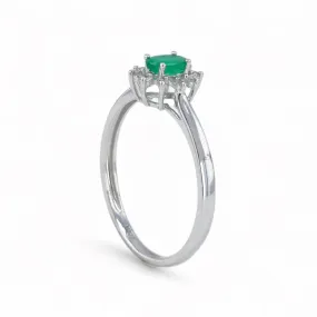 14K white gold emerald and diamonds halo oval solitary ring-19470