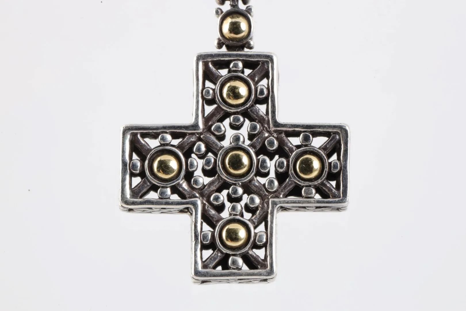 20" John Hardy 925 Silver 18k Yellow Gold Dot Cross Pendant Necklace (27.13g.)