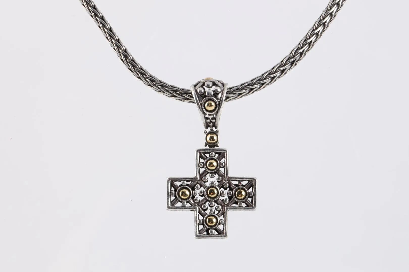 20" John Hardy 925 Silver 18k Yellow Gold Dot Cross Pendant Necklace (27.13g.)