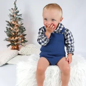 AW Juliana Boys Blue Knitted Romper & Blue Check Shirt