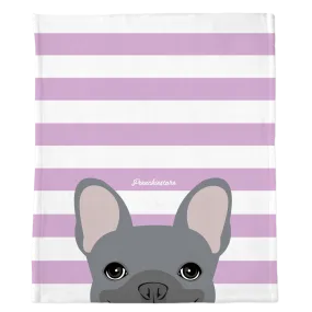 Blue French Bulldog on Lavender Stripes | Frenchie Blanket