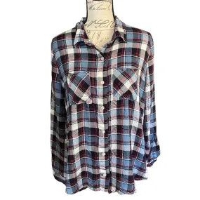 Blue Rain Blue White Plaid Flannel Shirt Size X-Large