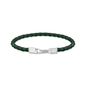 Bracelet with braided, green leather