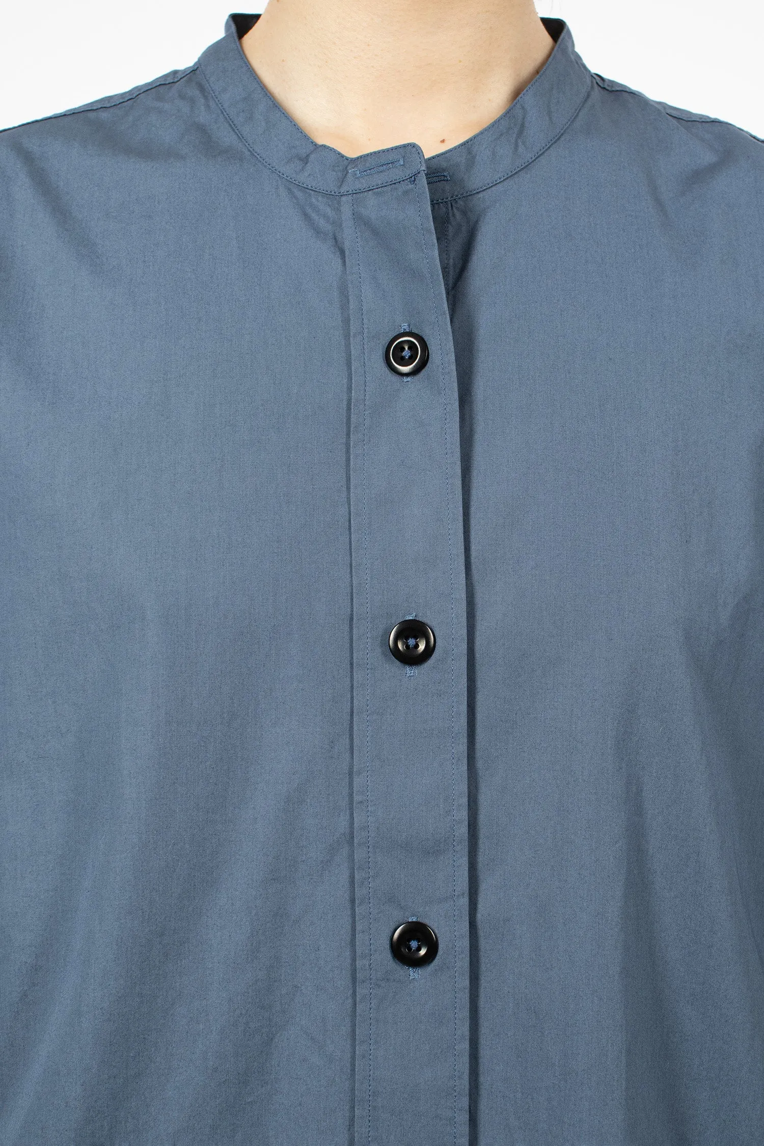 Button Through Collarless Shirt Uniform Blue