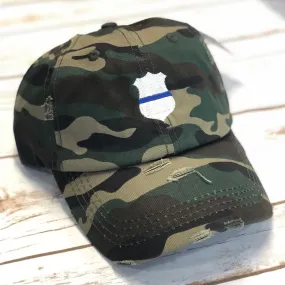 Camo Thin Blue Line Badge Ponytail Hat