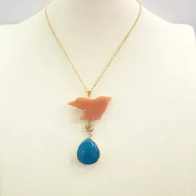 Carved Carnelian Bird with Lemon Quartz and Blue Jade Terra Firma Pendant