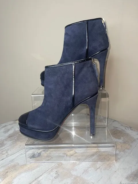 Chanel Suede Kid Navy Booties Size 38