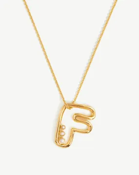 Chubby Pearl Initial Pendant Necklace  - Initial F | 18ct Gold Plated Vermeil/Pearl