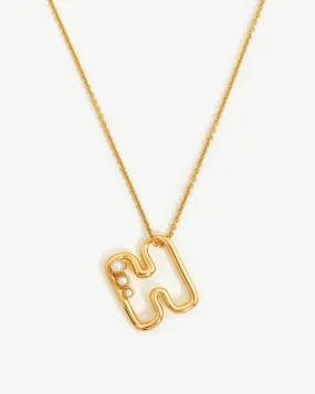 Chubby Pearl Initial Pendant Necklace  - Initial H | 18ct Gold Plated Vermeil/Pearl