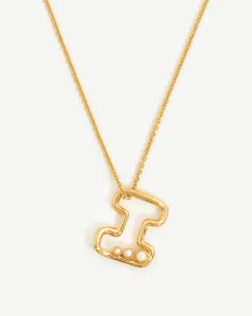 Chubby Pearl Initial Pendant Necklace  - Initial I | 18ct Gold Plated Vermeil/Pearl