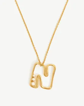 Chubby Pearl Initial Pendant Necklace  - Initial N | 18ct Gold Plated Vermeil/Pearl