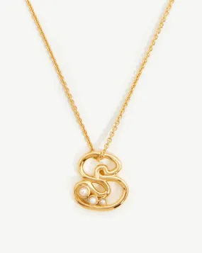 Chubby Pearl Initial Pendant Necklace  - Initial S | 18ct Gold Plated Vermeil/Pearl