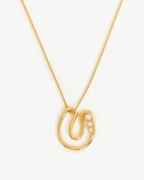 Chubby Pearl Initial Pendant Necklace  - Initial U | 18ct Gold Plated Vermeil/Pearl