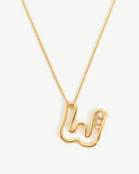 Chubby Pearl Initial Pendant Necklace  - Initial W | 18ct Gold Plated Vermeil/Pearl