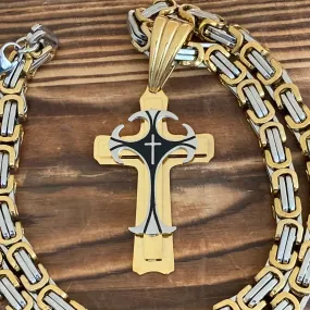 Cross - Risen Cross Gold & Silver Pendant - Necklace - PEN822