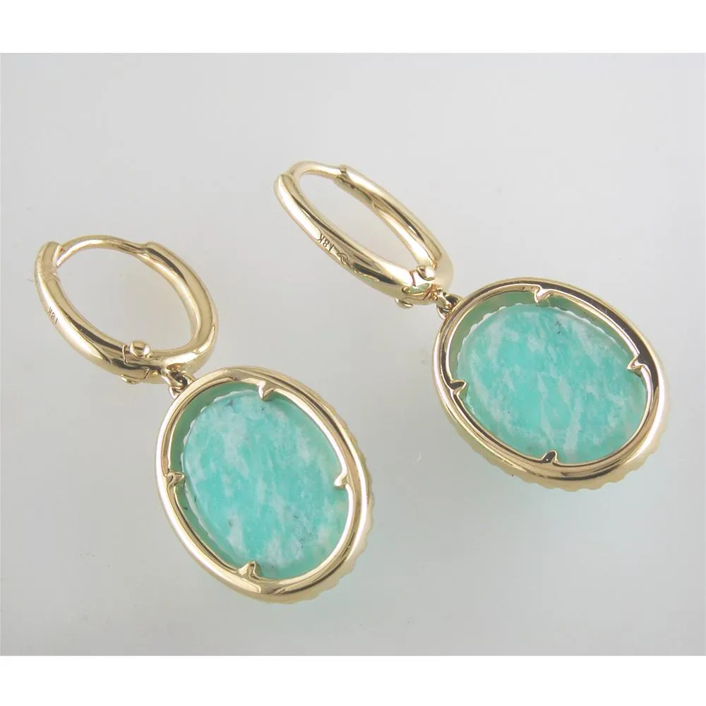 Doves White Topaz Amazonite Oval Doublet Drop Diamond Halo Earrings