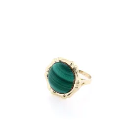 Estate 14k Yellow Gold Cabochon Malachite Gold Border Ring