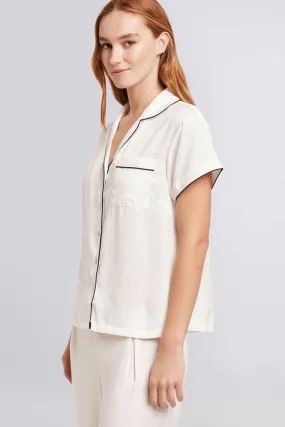 Eva Short Sleeve with Long Pant Tencel™ Pyjama Set - White with Black Piping