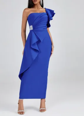 FABRIZIA One Shoulder Ruffle Bandage Maxi Dress