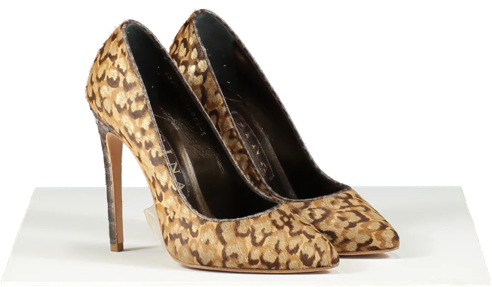 GINA Beige Pony Skin Aniaml Print Court Shoes UK 5 EU 38 👠