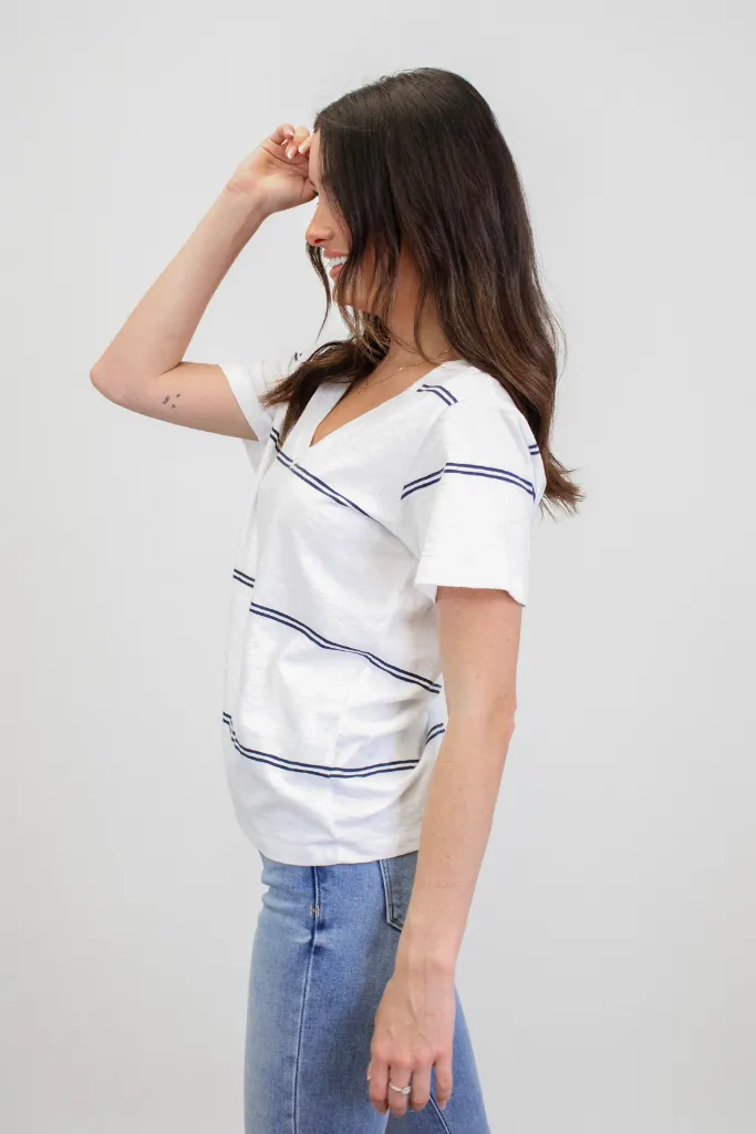 Girlfriend Twin Stripe V Neck Tee by Z Supply