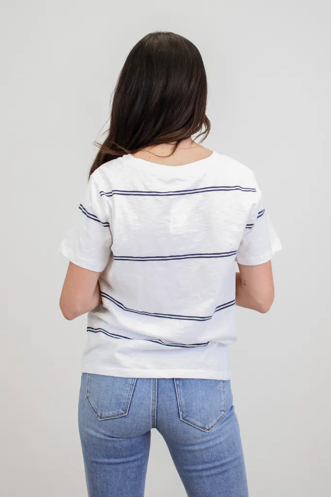 Girlfriend Twin Stripe V Neck Tee by Z Supply