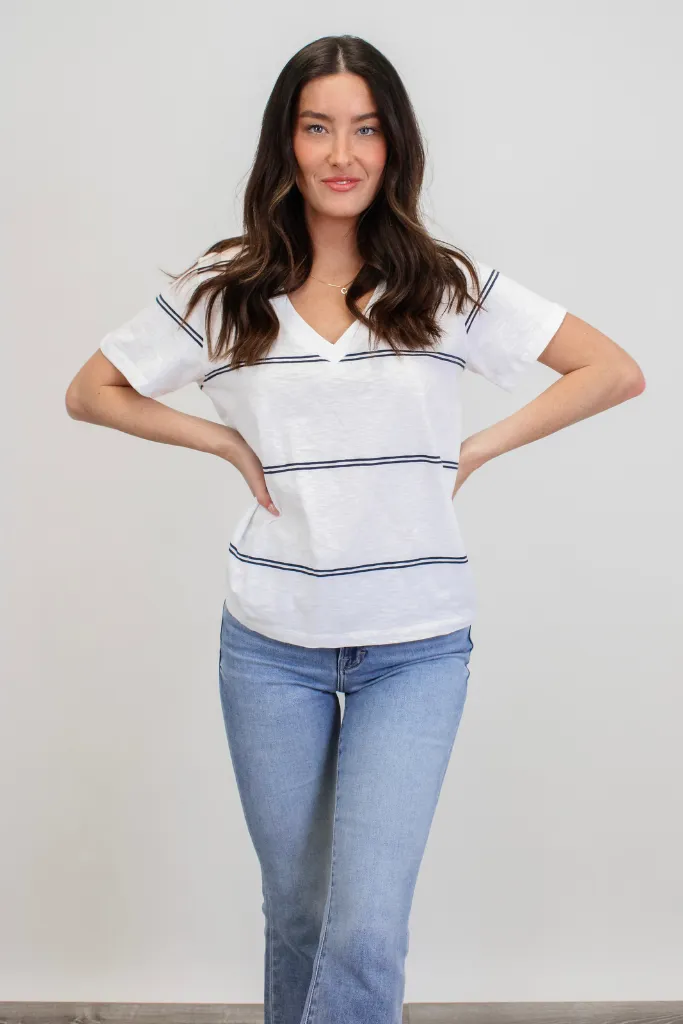 Girlfriend Twin Stripe V Neck Tee by Z Supply