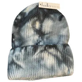 Hadley Wren Black Blue Tie Dye Knit Stretch Beanie One Size