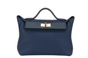 HERMES 24-24 29CM DEEP BLUE TAURILLON MAURICE VEAU SWIFT LEATHER GOLD HARDWARE STAMP Z (2021)  WITH STRAP, DUST COVER AND BOX