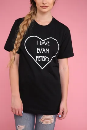 I Love Evan Peters Black Graphic Unisex Tee