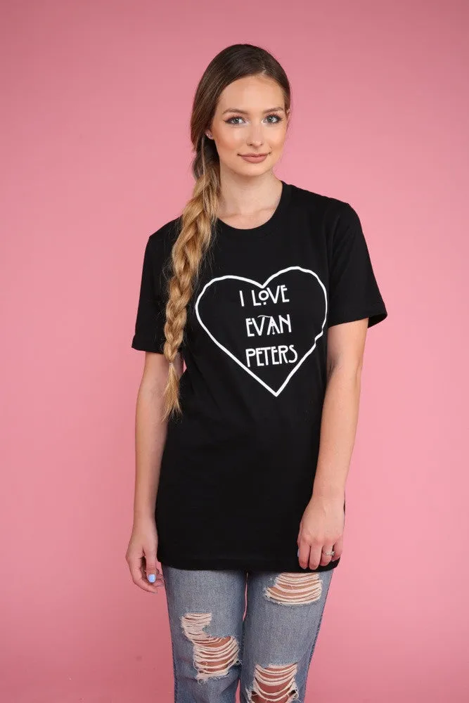 I Love Evan Peters Black Graphic Unisex Tee