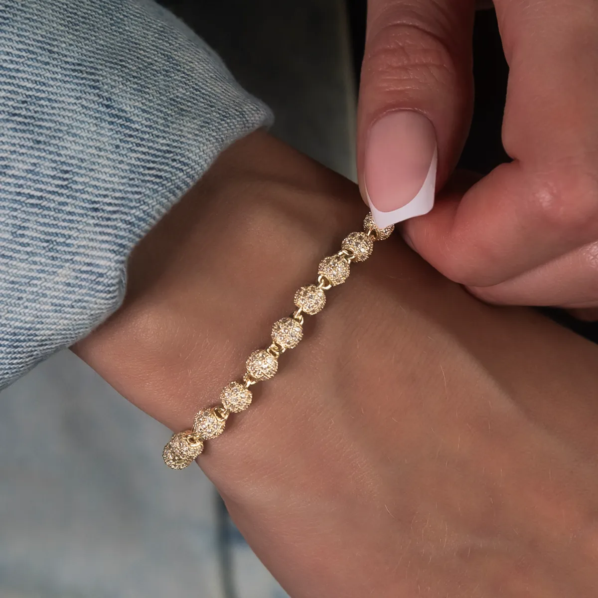 Iced Ball Bracelet in Yellow Gold- 4mm