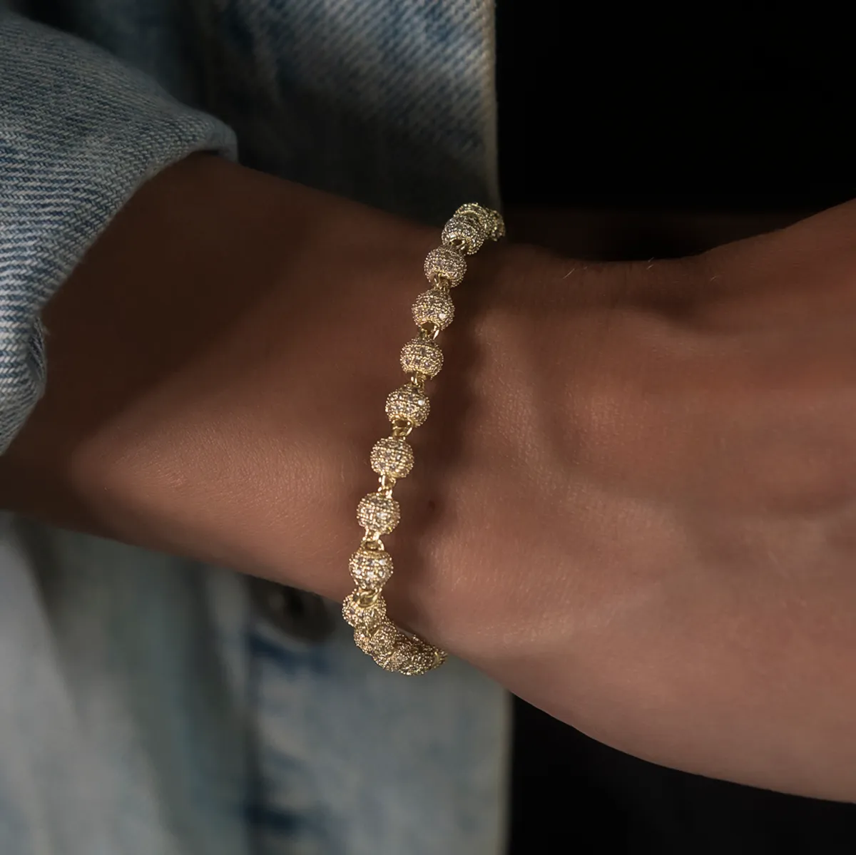 Iced Ball Bracelet in Yellow Gold- 4mm