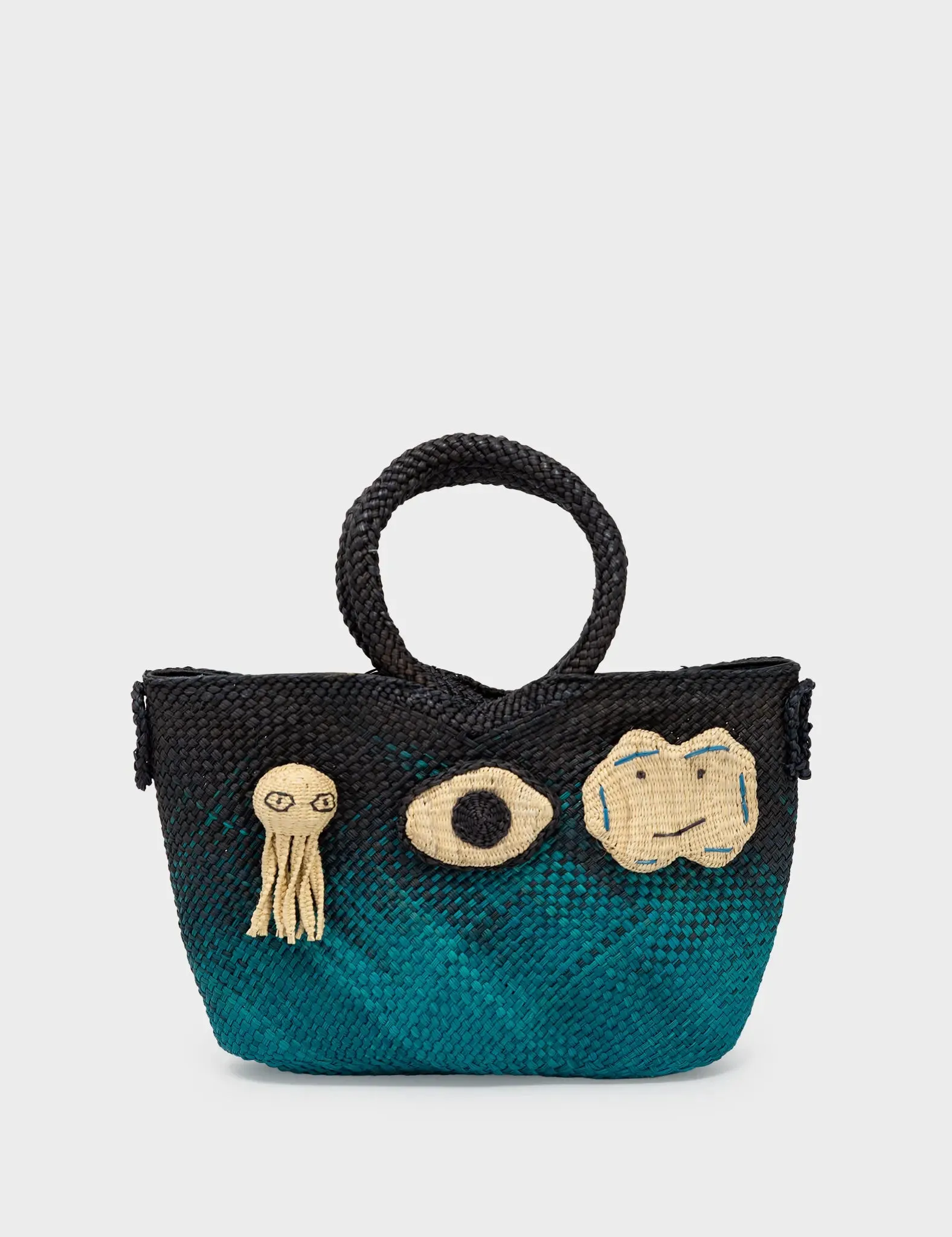 Iraca Basket Bag - Black and Blue