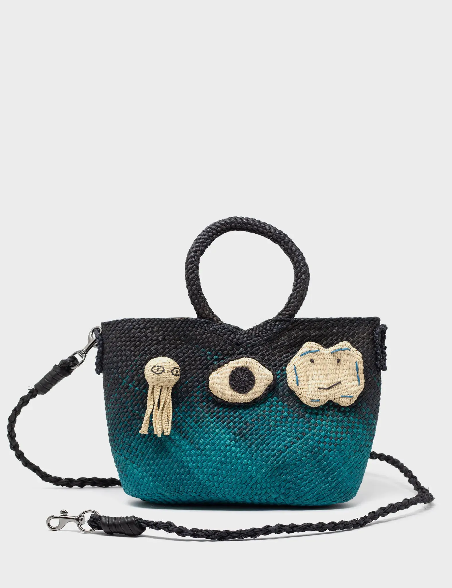 Iraca Basket Bag - Black and Blue