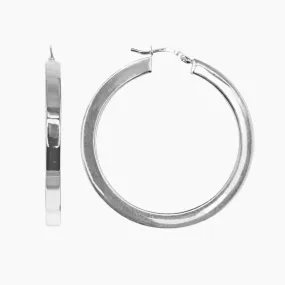 Large Block Hoop Earrings in Sterling Silver