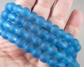 Light Blue Frosted Glass Beads Various Sizes