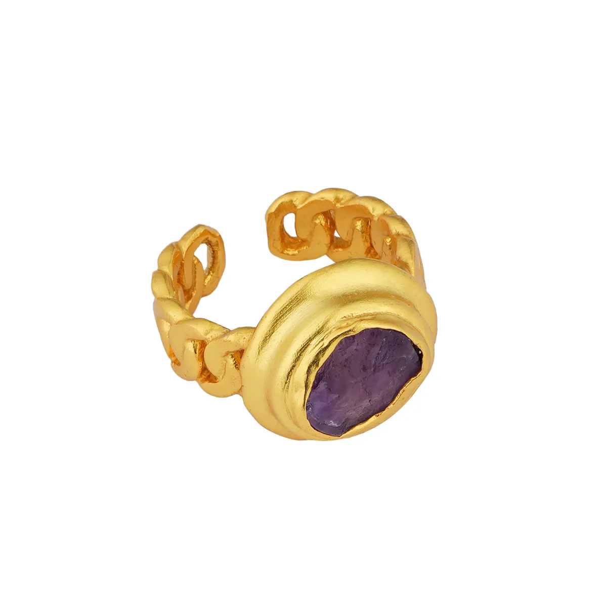 Link and Stone Statement Ring with Amethyst