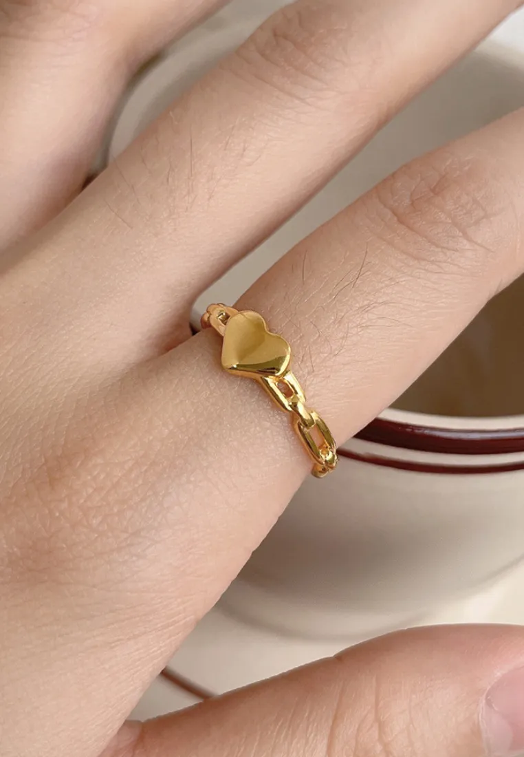 Lovina Heart Chain Band Ring in Gold