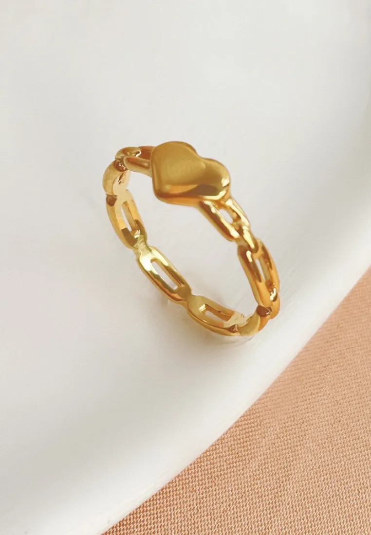 Lovina Heart Chain Band Ring in Gold