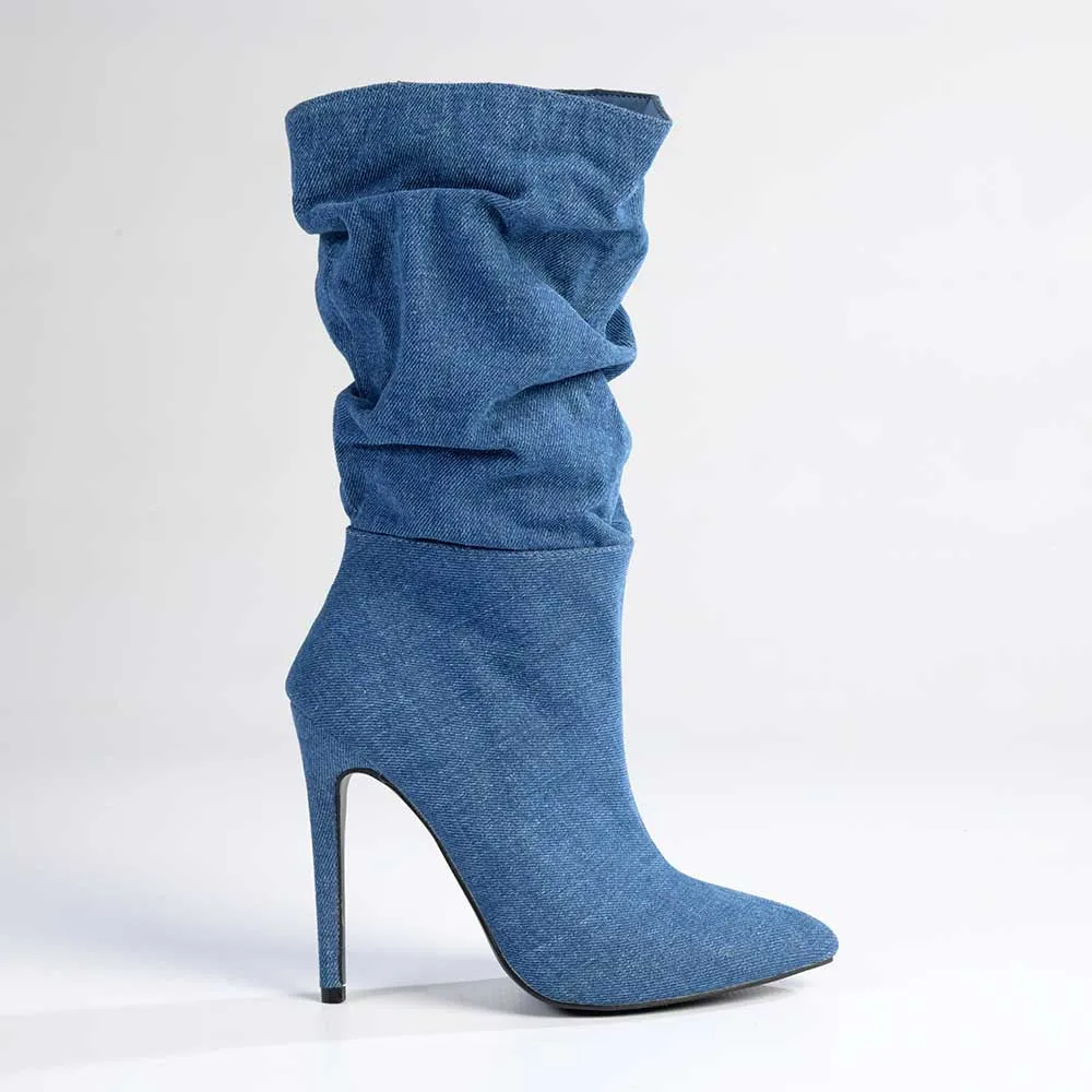 Madison Kessa Rouched Stiletto Boot - Blue