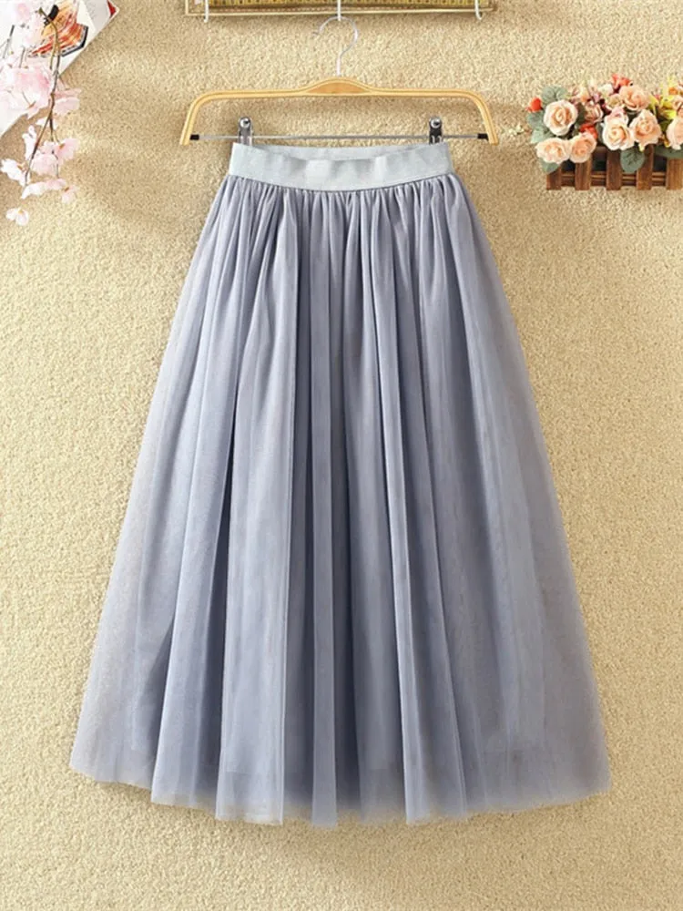 Mesh Tulle Skirt with Elastic Waist