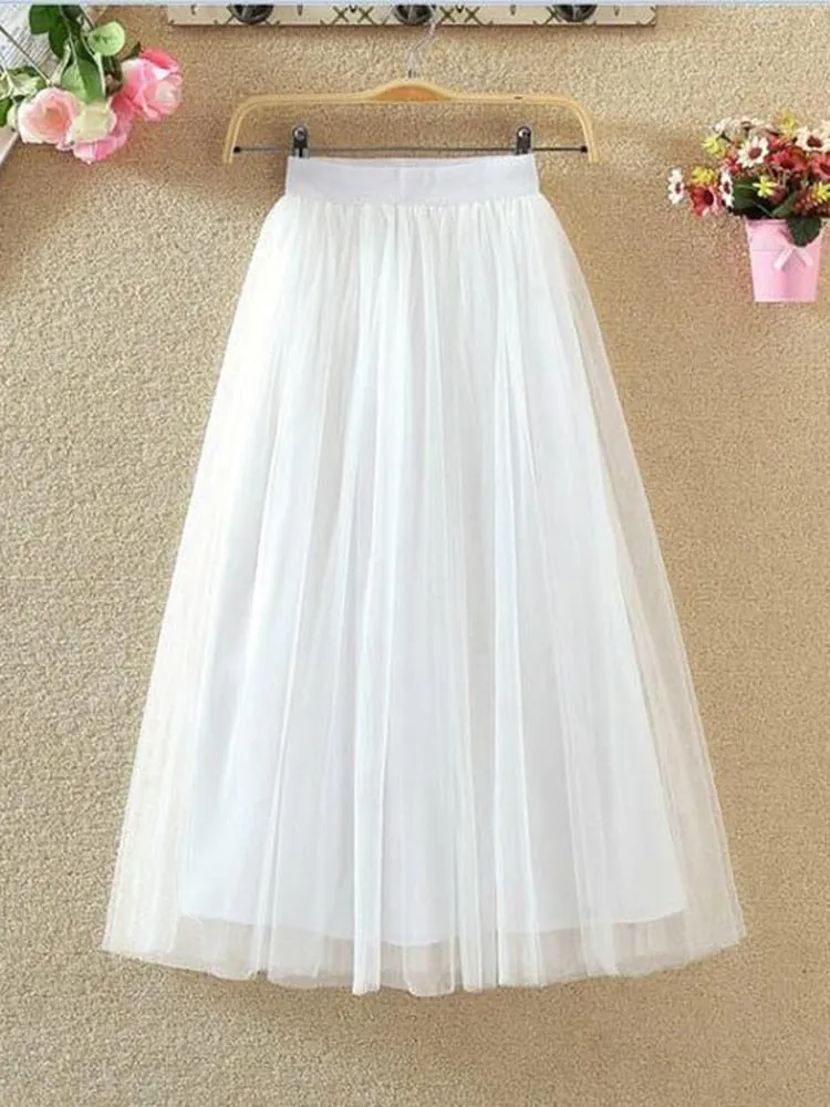 Mesh Tulle Skirt with Elastic Waist