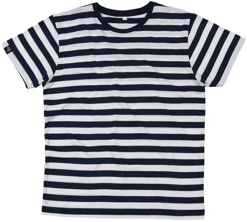 MTS M109 ― Weiches Unisex Stripy Bio-Baumwolle T-Shirt - Navy Blau / Weiß