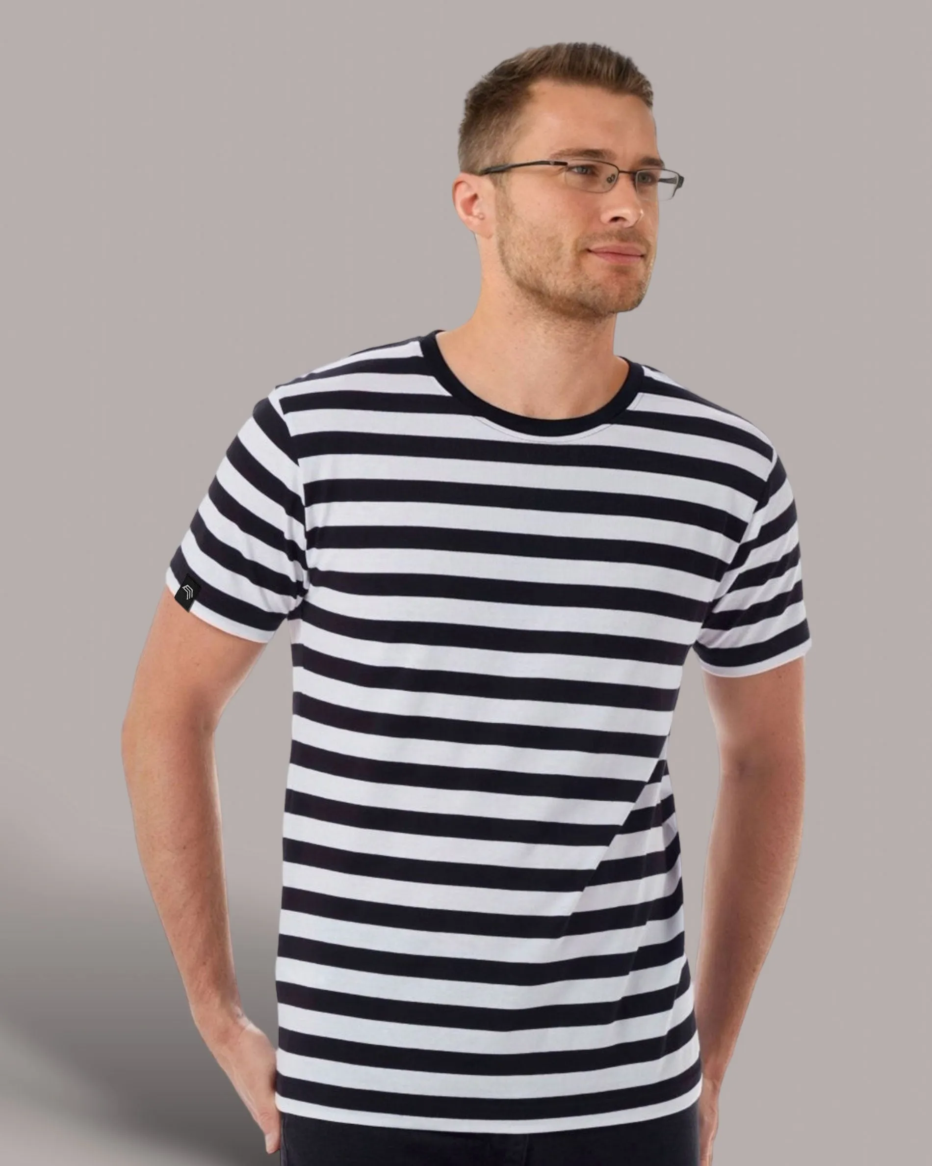 MTS M109 ― Weiches Unisex Stripy Bio-Baumwolle T-Shirt - Navy Blau / Weiß