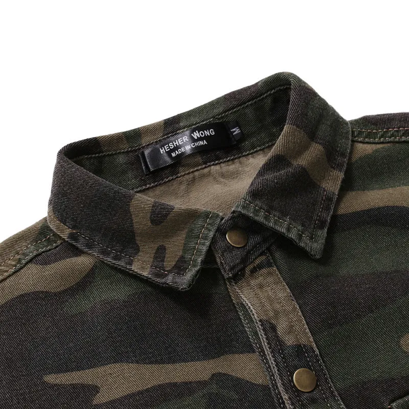 Outdoor Camo Denim Workwear Men's Long Sleeve Shirt