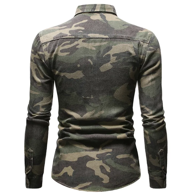 Outdoor Camo Denim Workwear Men's Long Sleeve Shirt