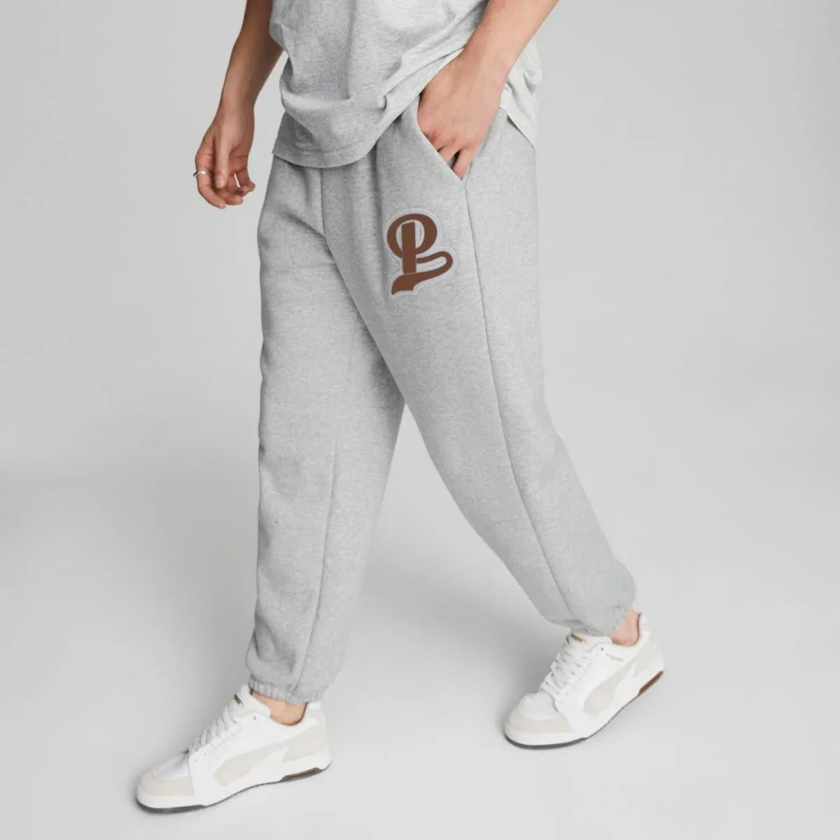 PUMA MEN'S TEAM FLEECE GREY TRACKPANTS