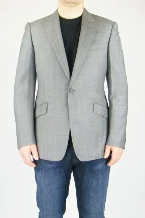 RAKE Men's Grey Wool Single Button Single Breasted Blazer Jacket (38)